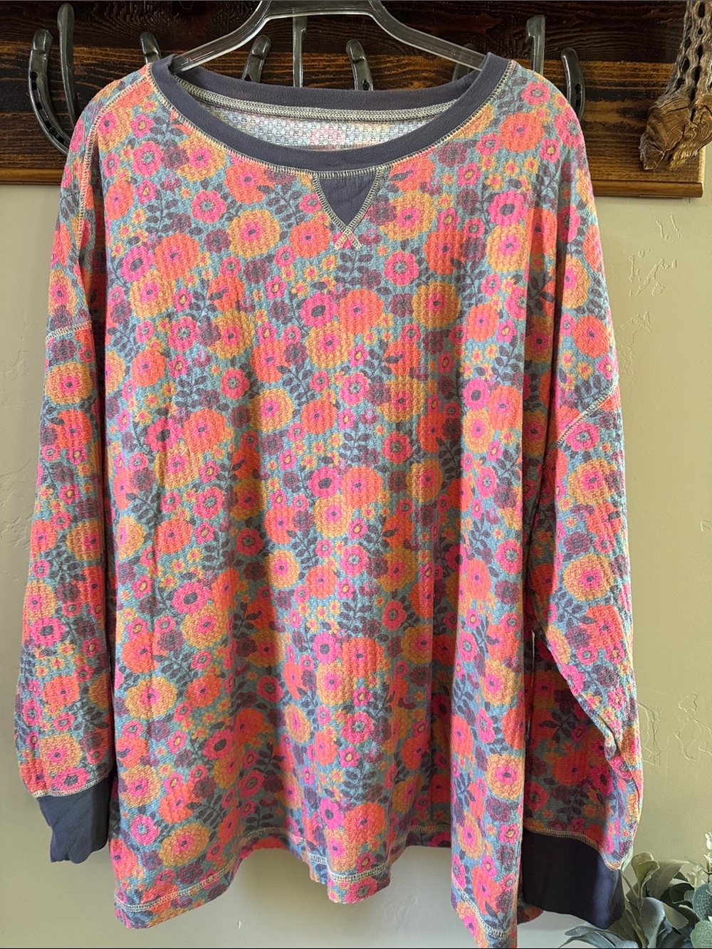 NATURAL LIFE Floral Waffle Knit Pullover with Pink and Orange Flowers - Picture 2 of 7